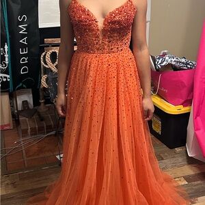 Jovani Vibrant Orange Beaded Prom Dress